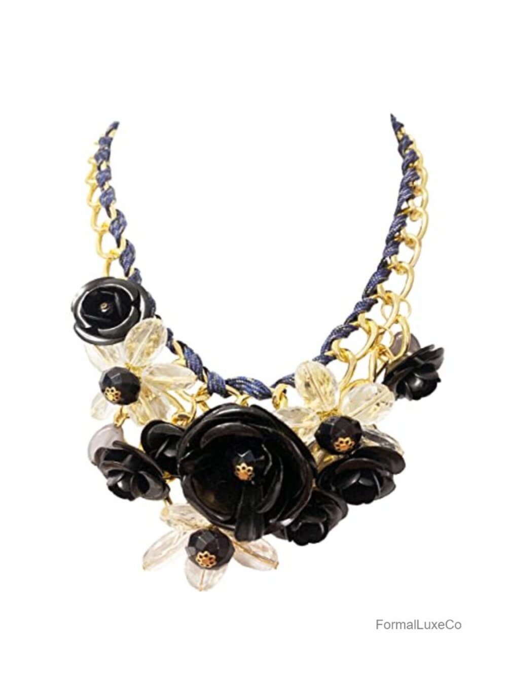 Chunky Flower Statement Bib Necklace Drama Collar Jewelry for Women Prom Party